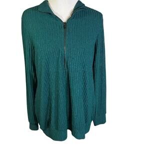 Torrid Relaxed Super Soft Rib Quarter Zip Sweatshirt Green Womens size 1